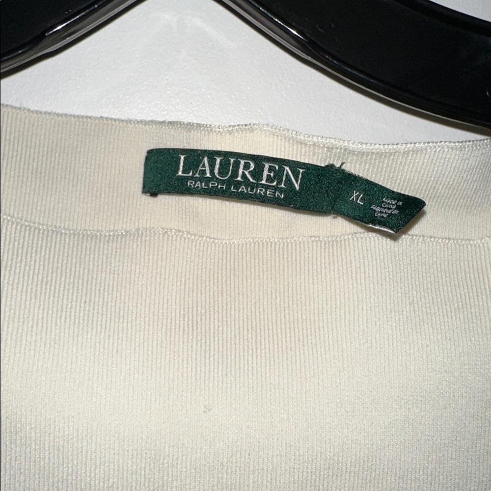 Lauren Ralph Lauren Cream Sleeveless Shell with Brown Shoulder Trim - Picture 4 of 6